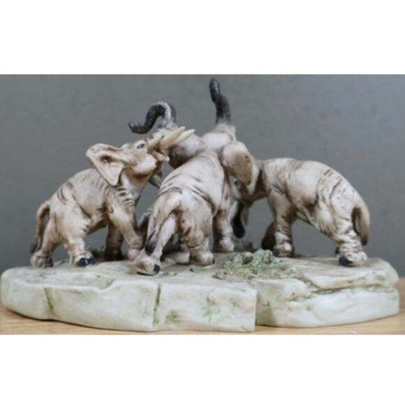 Elephants On Rock Figurine Signature On Bottom - Picture 2 of 8